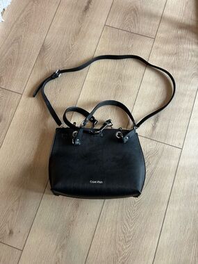 Calvin Klein Black Leather Satchel with Adjustable Strap